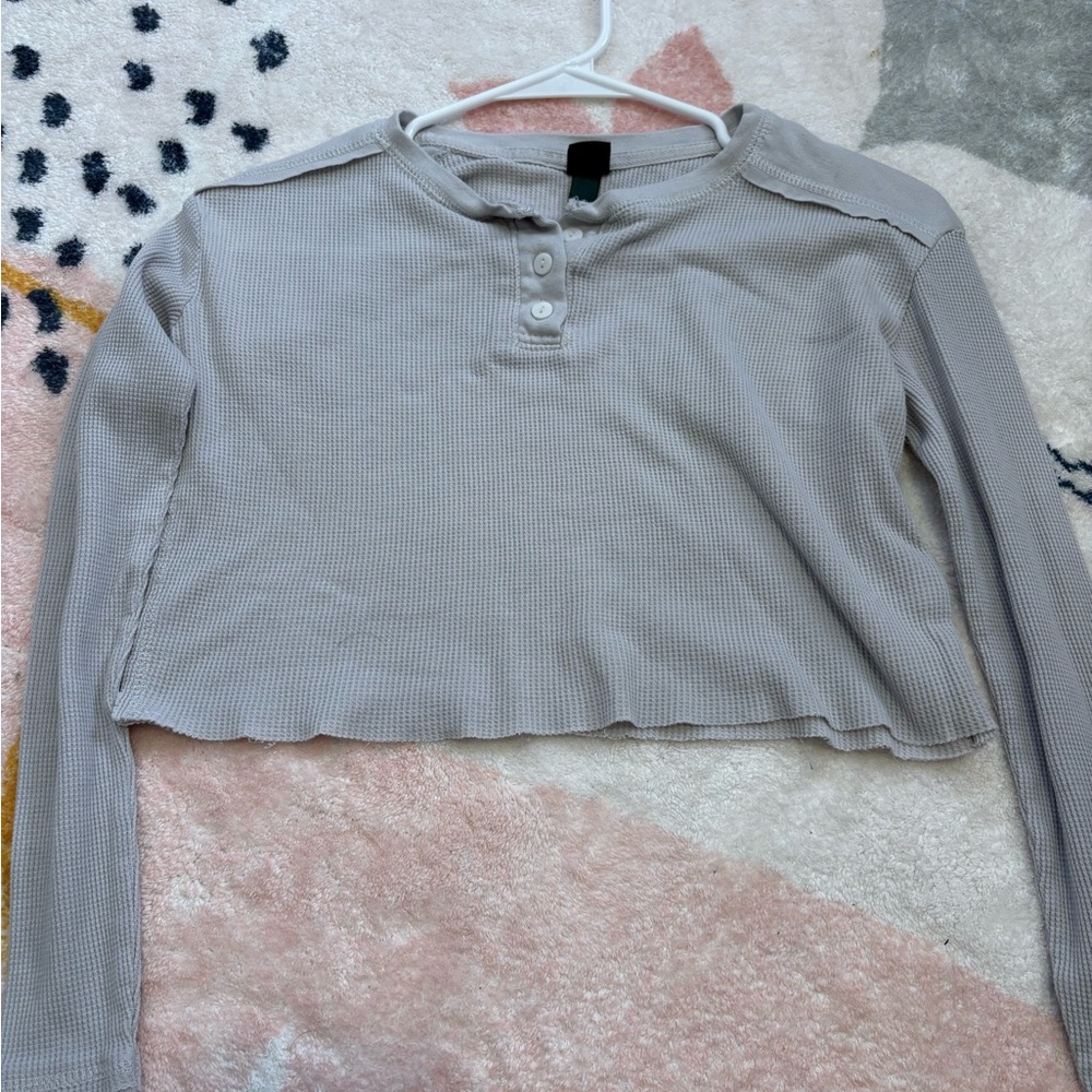 Women's Gray Long Sleeve Henley Top